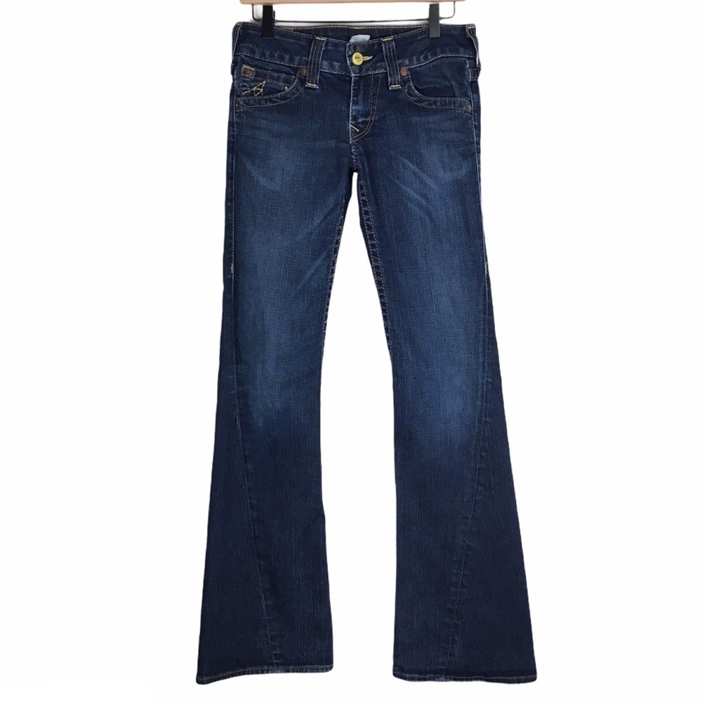 TRUE RELIGION Jeans Joey Twisted Flare Wide Leg Dark Wash Stretch Denim Size 28